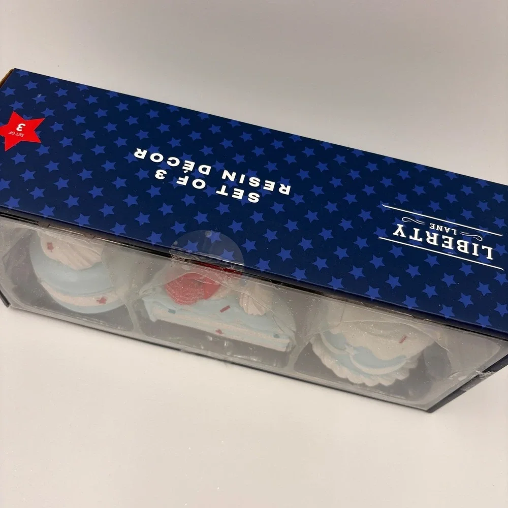 Patriotic Faux Sweets Set 3pc Red White Blue Cake Macaron 4th of July Decor
